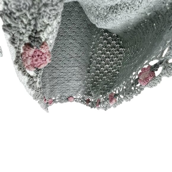 Vintage Handmade Crochet Green Tunic Sweater Pink Roses Colleens Collectables - Picture 7 of 13